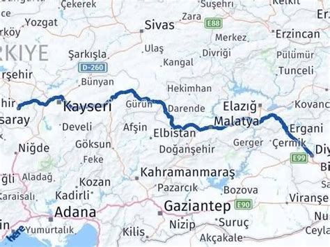 diyarbakır nevşehir kaç km